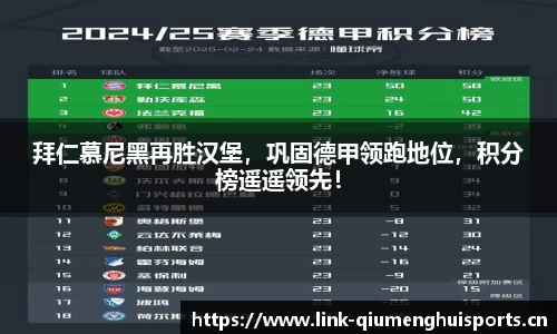 拜仁慕尼黑再胜汉堡，巩固德甲领跑地位，积分榜遥遥领先！
