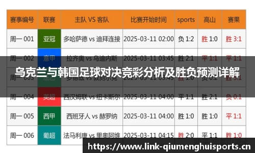 乌克兰与韩国足球对决竞彩分析及胜负预测详解